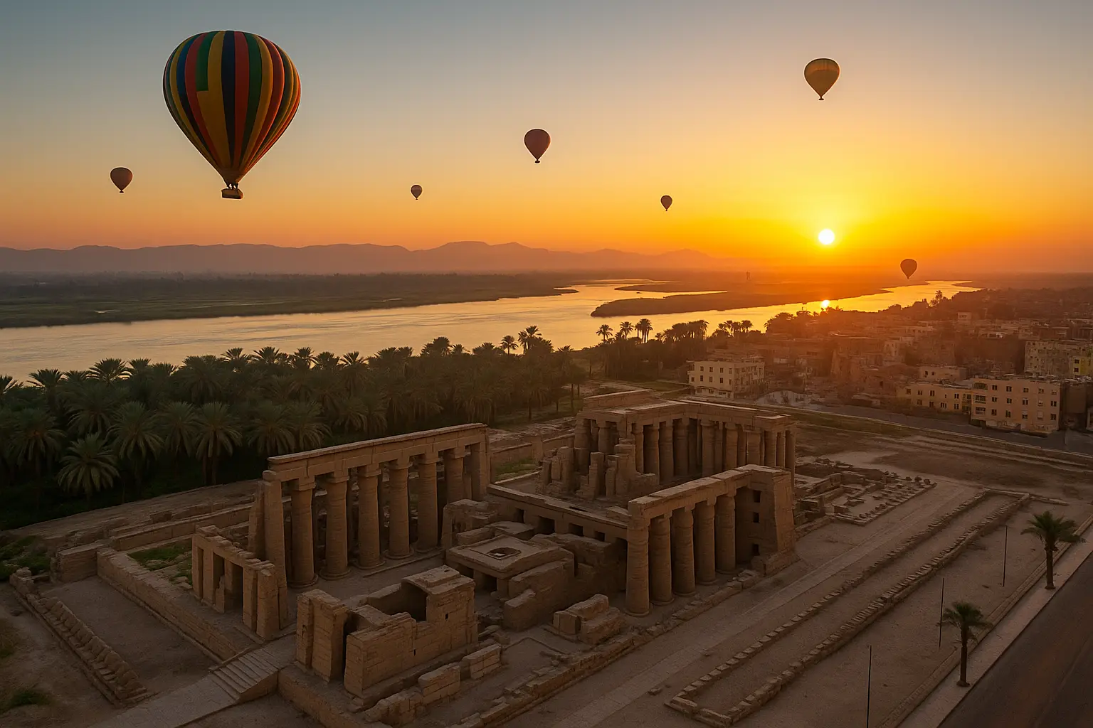 Sonnenuntergang über dem Nil in Luxor